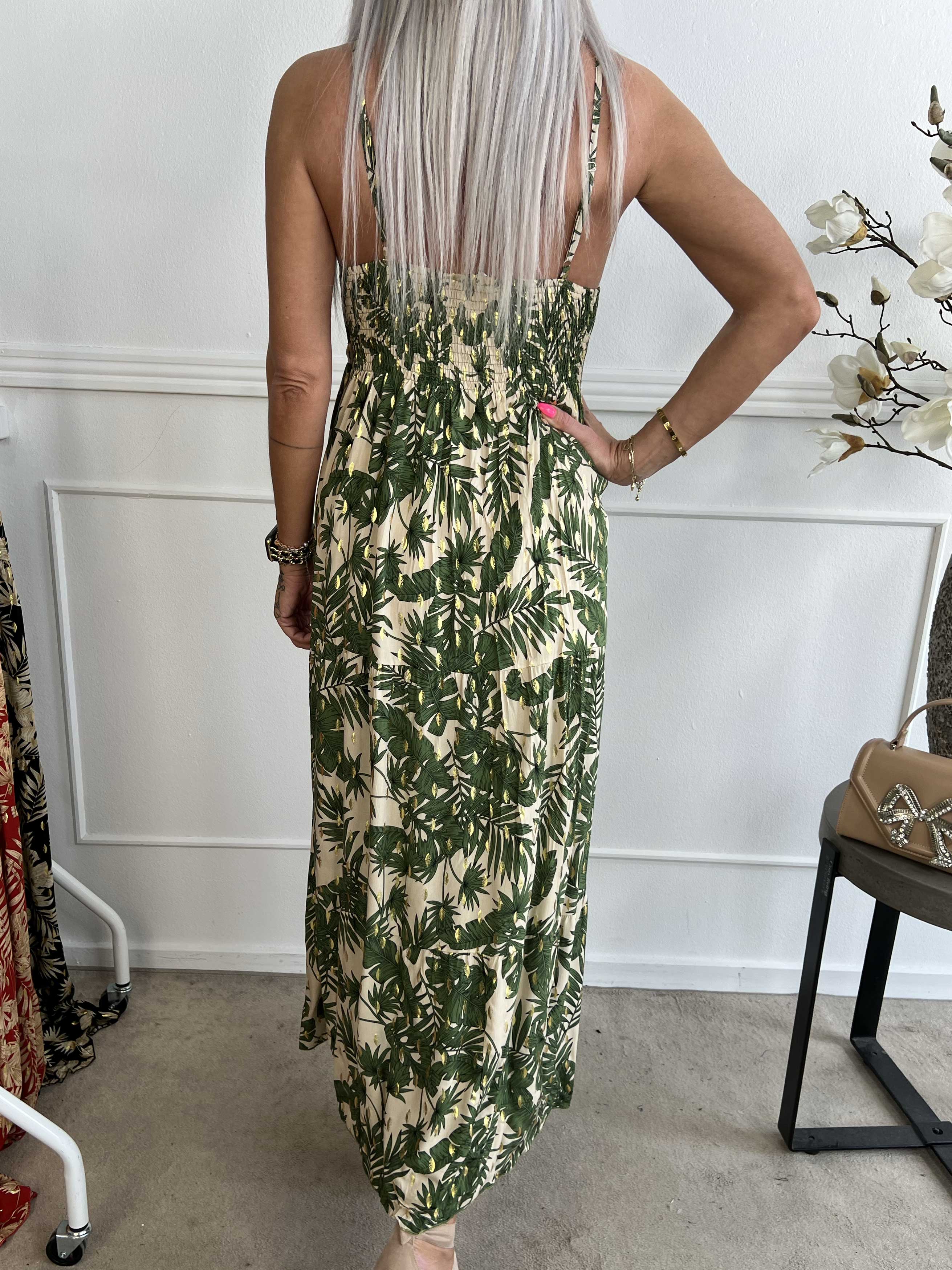 Lucie Palm - Viskose stropkjole i palmeprint med v-udskæring